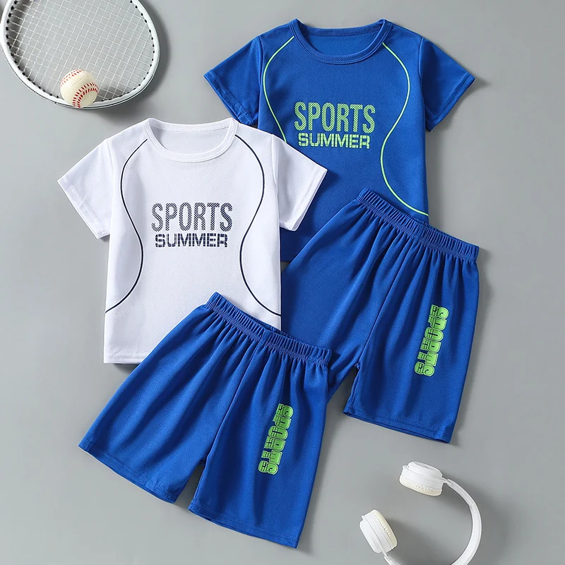 2/4piece Summer Children's Breathable Leisure Set for Boys and Girls Comfortable Short Sleeve Shorts for Sports and Ball Playing
