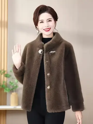 Autumn Winter New Imitation Mink Fur Coat For Women's Jacket  Stand Collar Warm Coats