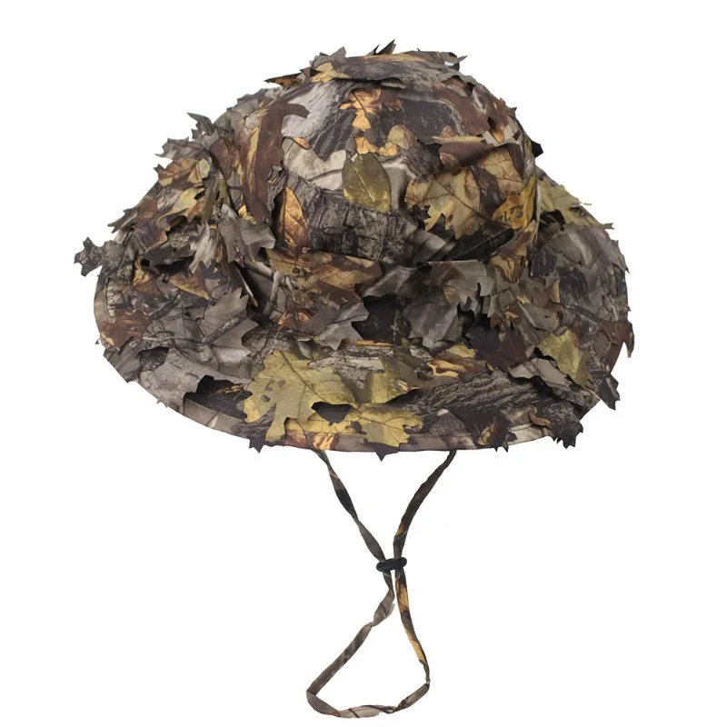 Herren 3D Blatt-Tarnmuster Boonie Hut, Verstellbare Ghillie Sonnenkappe für Jagd, Angeln, Taktik, Outdoor & PUBG Cosplay – Detail 5
