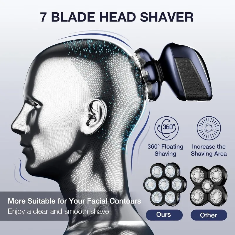 Head Shaver 7D, Wyklaus Upgrade Head Shavers for Bald Men, Head Electric Razor with Nose Hair Trimmer