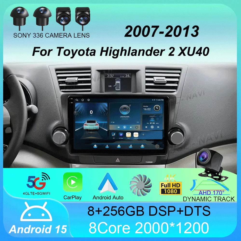 

Автомобильный радиоприемник Android 14 Carplay Auto для Toyota Highlander 2 XU40 2007-2013, мультимедийный видеоплеер, навигация, GPS, стерео 2din DSP