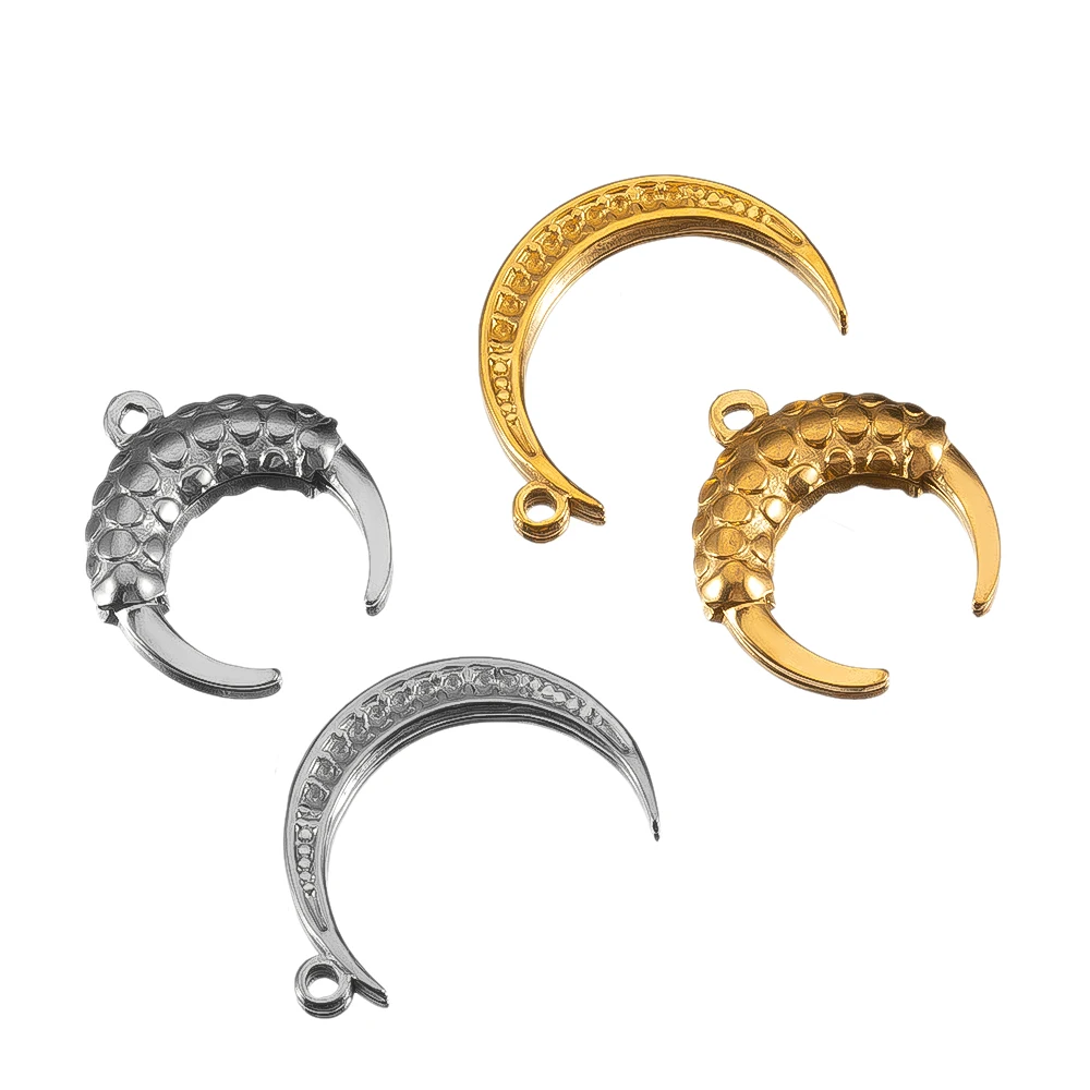 New 5pcs Stainless Steel Pendants Moon Embossed Horns Charm for DIY Jewelry Making Earrings Necklace Pendant Findings Wholesale
