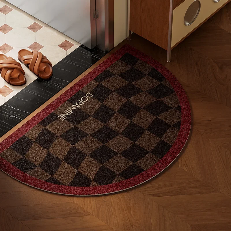 American Vintage Checkered Semi-Circle Wire Loop Door Mat Non-Slip Foot Mat Entrance Porch Dust Resistant Dirt Mat Carpet