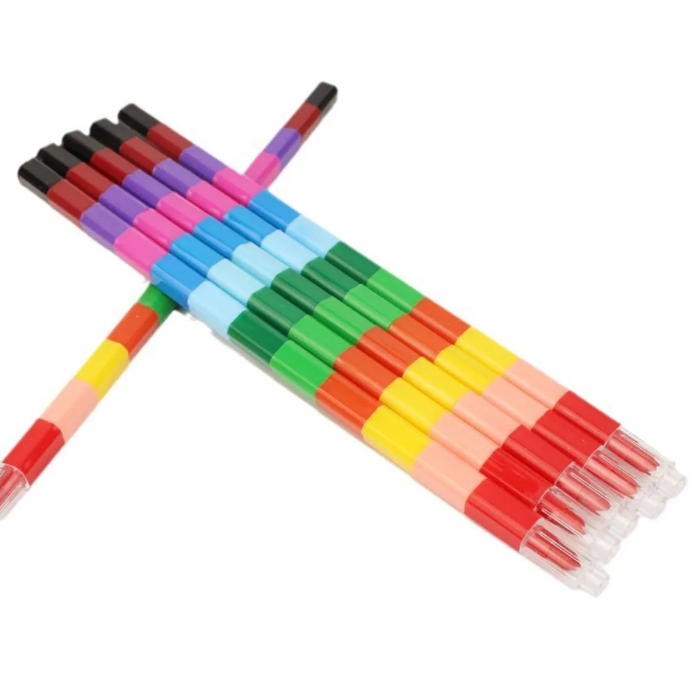 10pcs/set Drawing Pen Creative Blocks Crayons Replaceable Stationery Mini Finger Crayon Pens Rainbow Stackable
