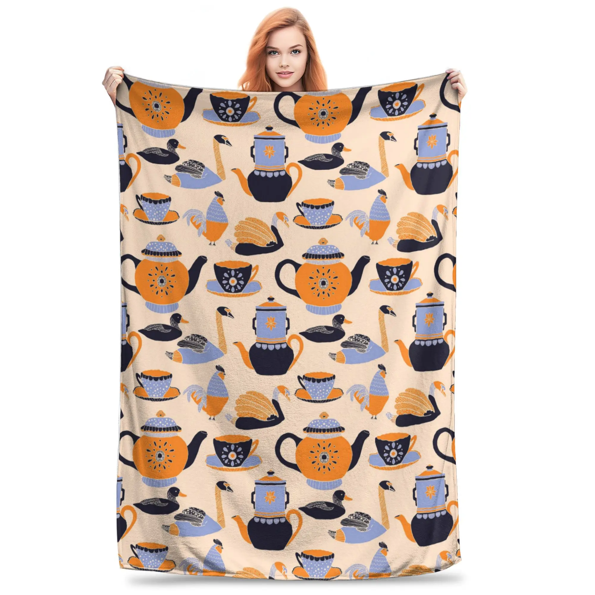 

Folk Farm Tea Time Autumn Blanket Portable Flannel Sofa Throw Blanket for Home Bedroom Travel Throws Bedspread Quilt