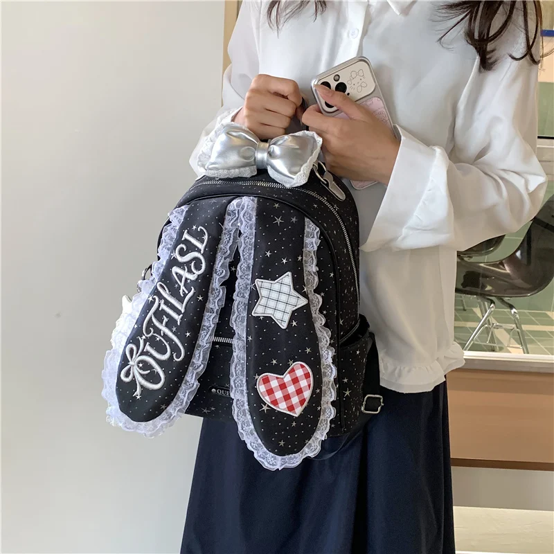 LEFTSIDE Cute 3D Ear Backpack Lace Bow Decor Star Heart Plaid Patch Sweet Girls Student School Backpacks Female Back Pack