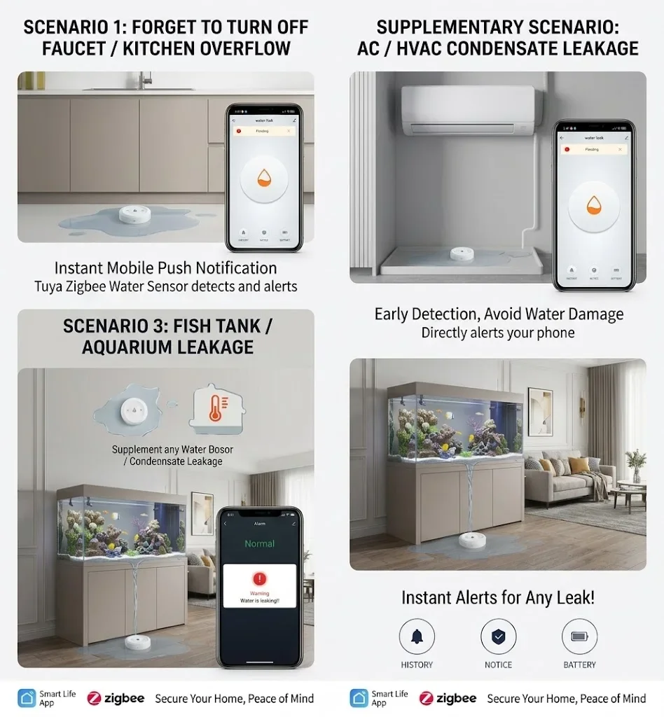 مستشعر تسرب المياه الذكي ZigBe - مراجعة Water Alarm Sensor وسعره