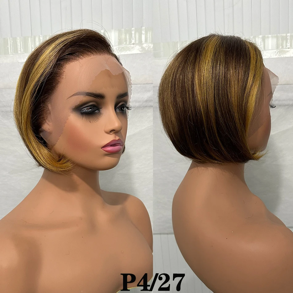 

100% Human Hair Short Bob Straight Pixie 13x4 Lace Frontal Wigs Brazilian Virgin Hair Ombre Bob Layered Straight Hair Lace Wigs