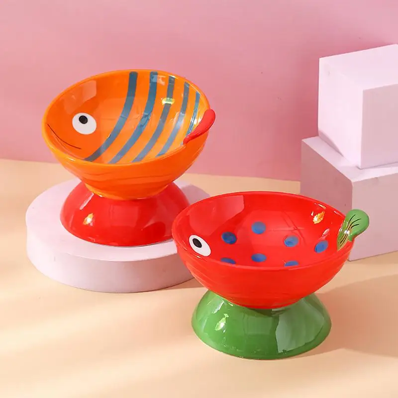 Elevated Cat Bowls Cute Fish Shaped Anti Vomit Raised Cat Dish Household Pet Supplies Food Water Feeder Stable Feeding Bowl for