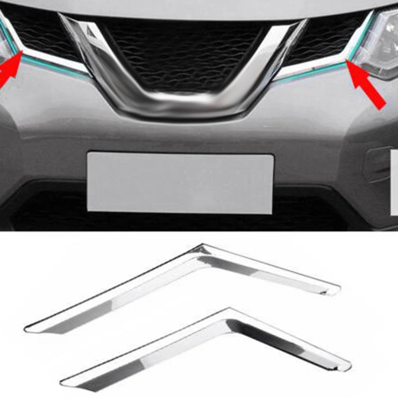 2Pcs Chrome Front Mesh Grille Grill Head Light Cover Trim for Nissan Rogue X-Trail T32 2014 2015 2016