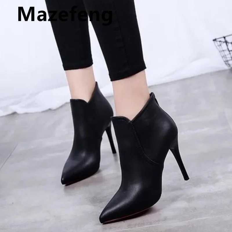 Women Sexy Pointed Toe Super High Heels Ankle Boots Autumn Winter Warm Short Plush Booties Woman Shiny Sequin Botas Mujer 2021