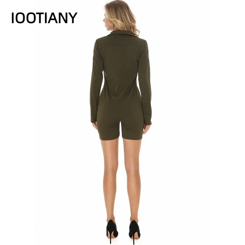 CosplayTop Gun Cosplay American Airforce Aviator Uniform Halloween Costumes For Women Adult Army Green Military Pilot Jumpsuit