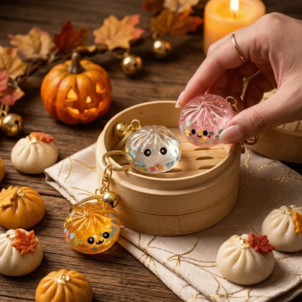 Cute Flowing Sand Dumpling Keychain Random 1 PCS Acrylic Bun Pendant Miniature Squishy Steamed Bun Pendant Gift
