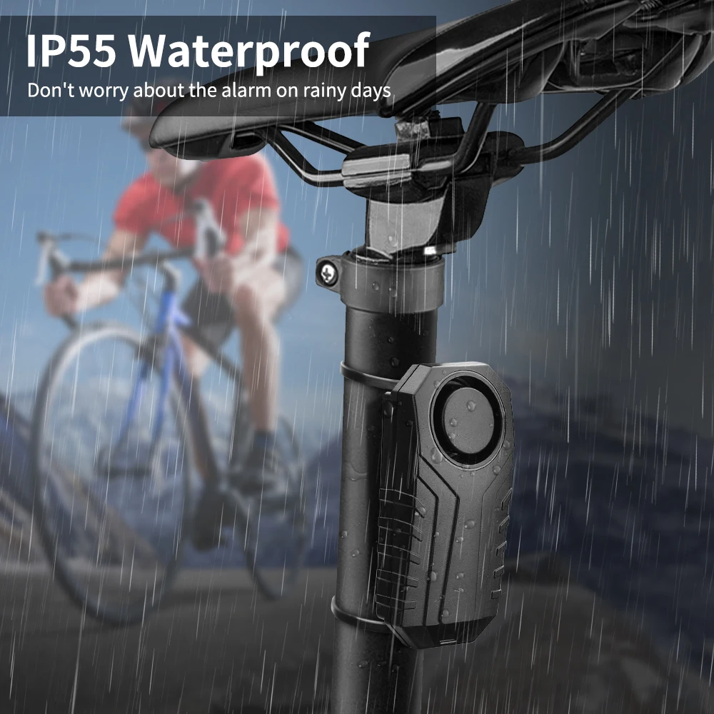 Wireless Bike Alarm IP65 Waterproof Cycling Bicycle Vibration Alarm 3AAA Batteries 113db Loud Anti-theft Alarm
