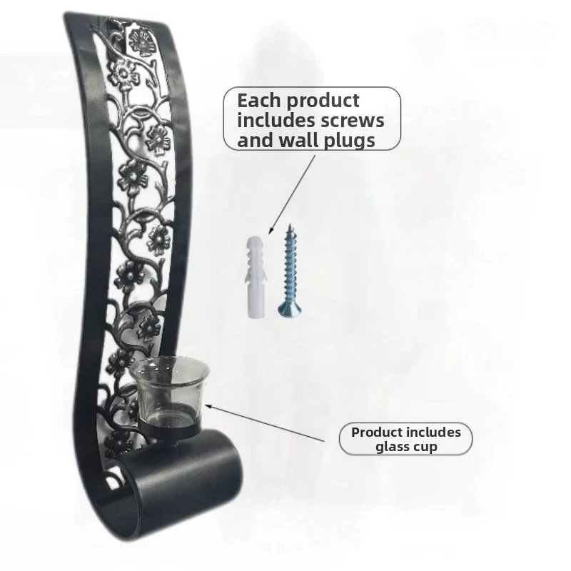 

European Retro Wall-Mounted Iron Candle Holder Home Living Room Decor Creative Aromatherapy Candle Cup Black/Silver