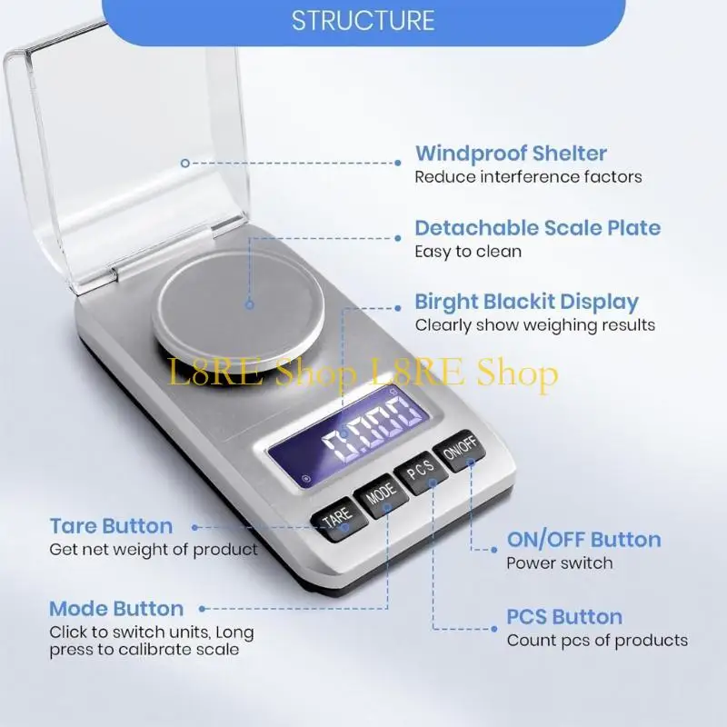 L8RE Portable Scale with LED Display and Calibration Weight Jewelry Weighing Tool