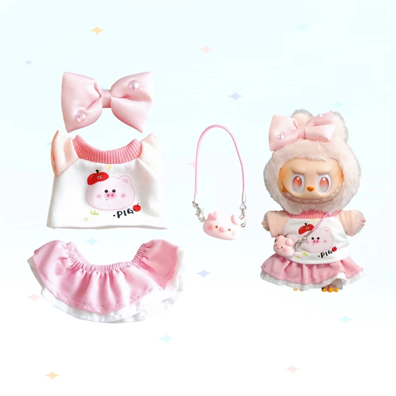 17cm roupas para labubu idol bonecas festa a roupa acessórios roupas crianças presente bonito saia xadrez