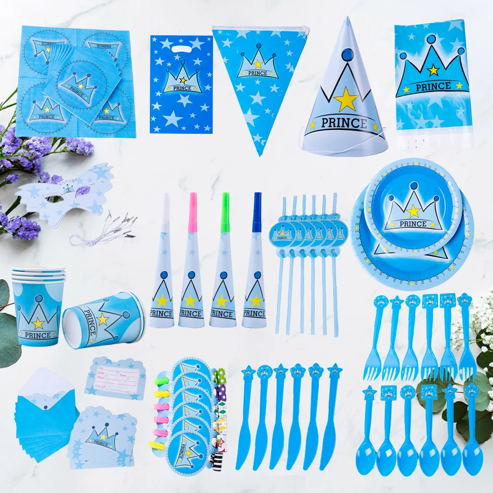 

1 set Disposable Princess Crown Party Tableware Set Birthday Carnival Supplies Paper Dish Utensils for Celebration