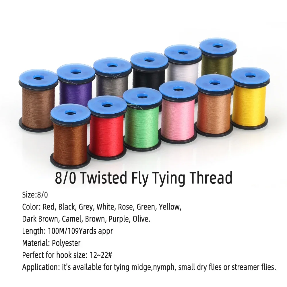 Wifreo 12 Assorted Colors Box Fly Tying Thread 8/0 Thread 110Yards Trout Fishing Fly Lure Tying Materials For Nymph Dry flies