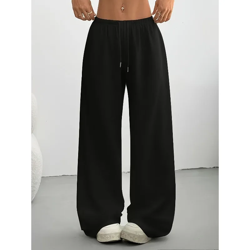 Spring and summer casual solid color drawstring wide leg pants, suitable for casual daily wear and vacation