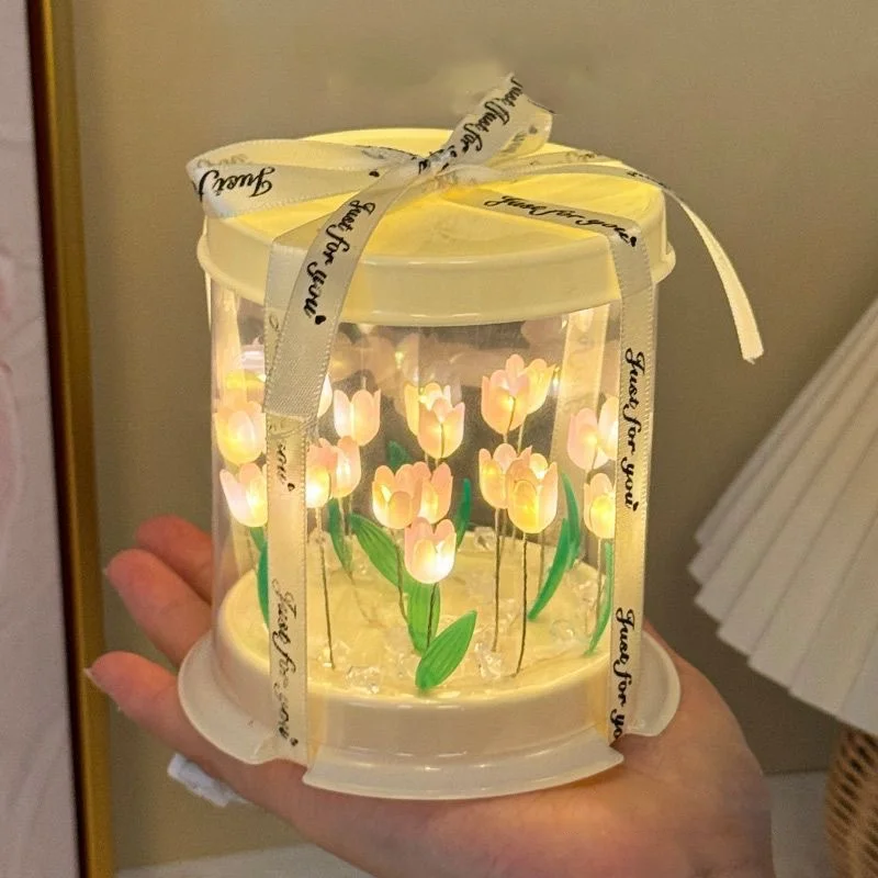 ใหม่ DIY ทิวลิปไฟกลางคืนแฮนด์เมดผลิตภัณฑ์ที่ยังไม่เสร็จเค้กรูปอะคริลิคไฟบรรยากาศขนาดเล็กโคมไฟกลางคืนตกแต่งบ้าน