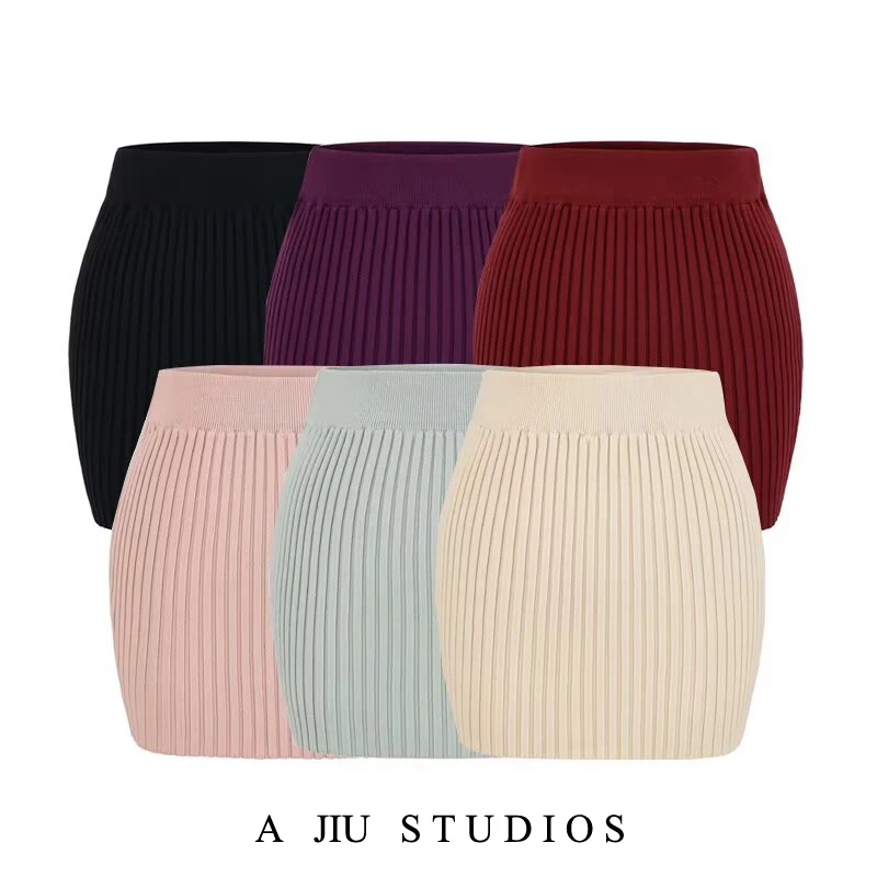 Elastic High Waist Slimming Knitted  Skirt Women's Sexy Spring Fashion Short Skirt Pure Desire Style Bodycon Skirt