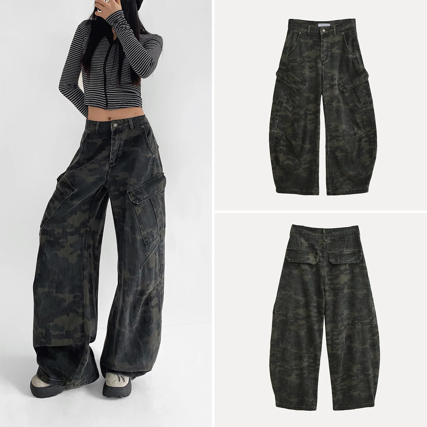

Faionable Retro Camouflage Casual Pants for Women Versatile Unique Design Autumn 2025 Stand Fit l Waist Button Clo...