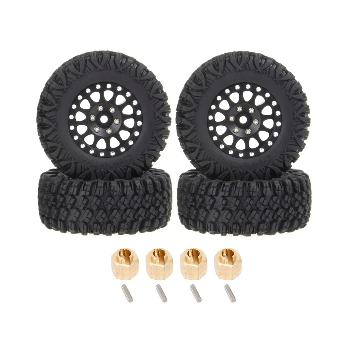 

4Pcs 64x24mm 1.2 Inch Metal Beadlock Wheel Rim Tire Set for 1/18 1/24 RC Crawler Car Axial SCX24 AX24 TRX4M FCX24,Black