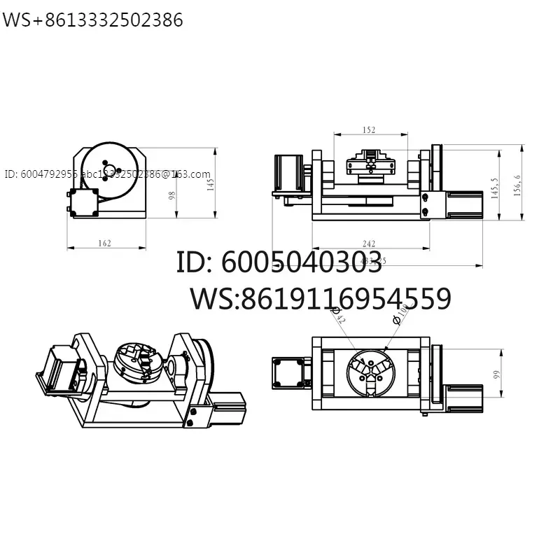 Numerical control indexing head, A axis, rotation, fourth axis, fifth (with chuck)