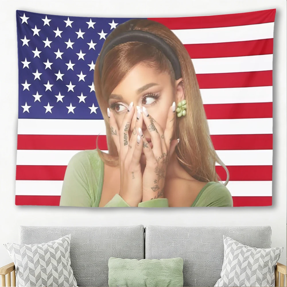 A-Ariana G-Grande American Flag Tapestry Wall Hanging Pop Star Poster Decorative Blanket Bedroom Living Room Home Decor