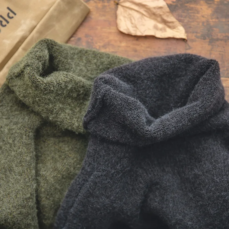 Męski sweter z golfem w stylu retro Madden, gruby, ciepły, idealny na jesień i zimę, swobodny, dzianinowy, jako warstwa bazowa, z polaru.