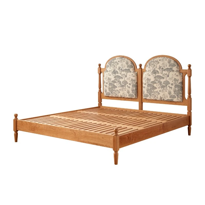 

Solid wood garden bed modern simple log bedroom vintage double bed