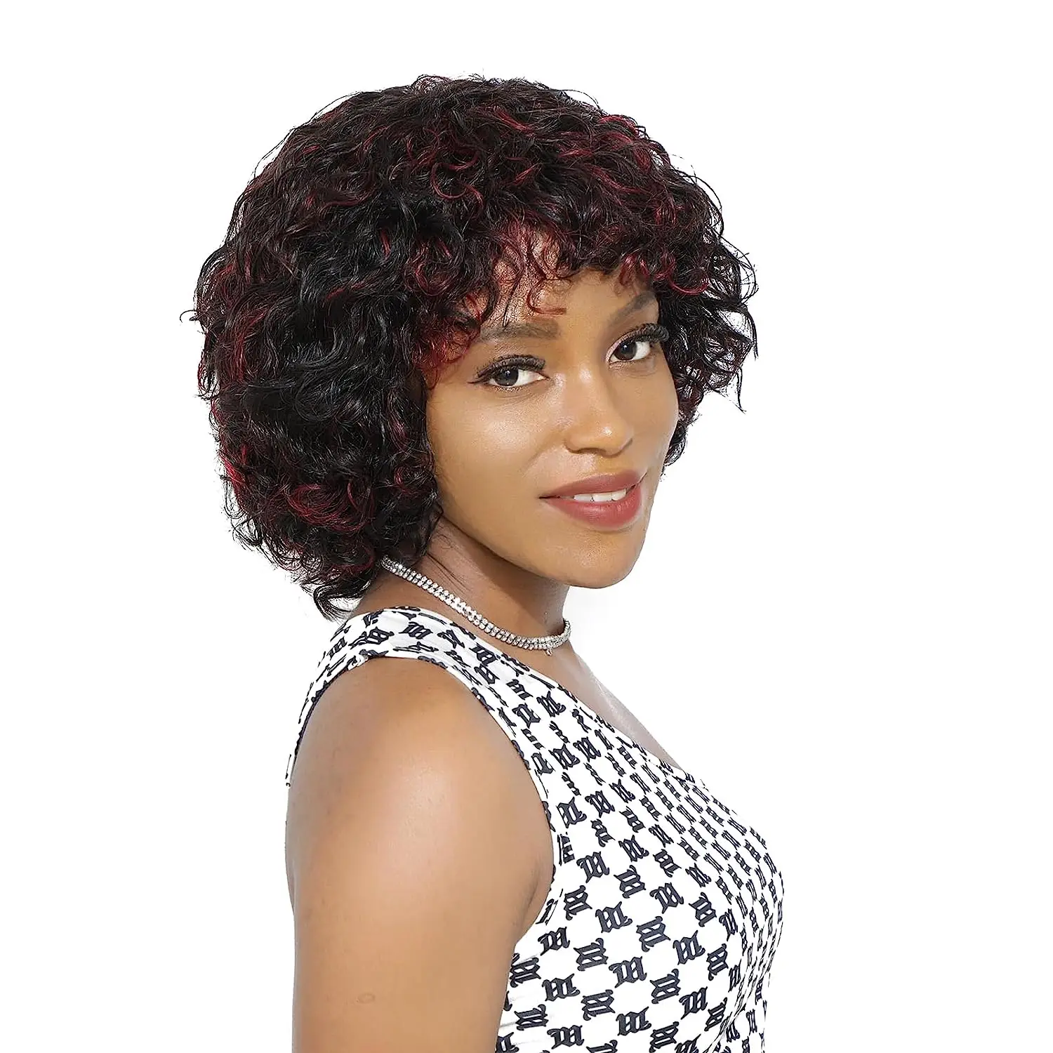 Short Bob Pixie Cut Wigs Brazilian Human Hair Jerry Curly No Lace Wig With Bangs Burgundy Omber Wigs For Black Women On Sale