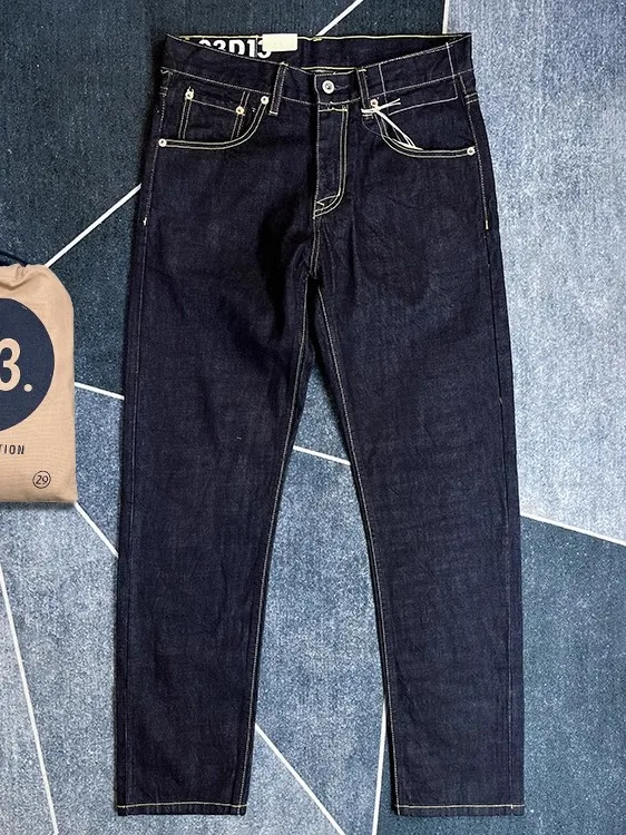 

Blue Edged Red Ear Denim Jeans Men's Original Color Straight Leg Long Trousers Deep Blue American Casual Japanese Retro Trend