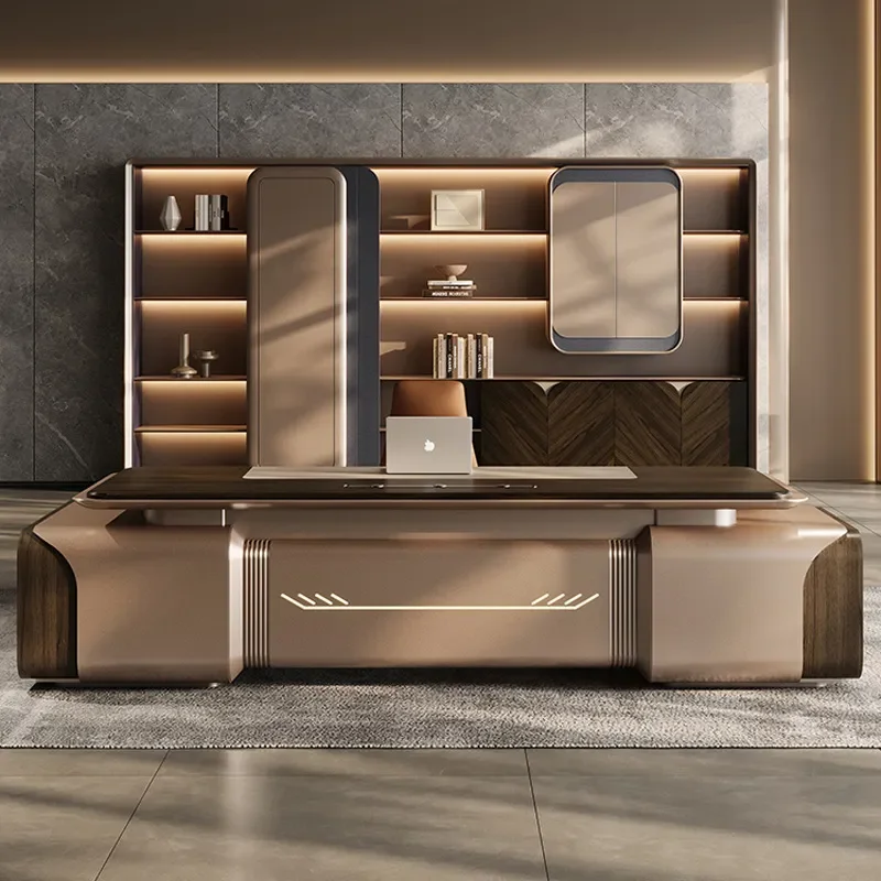 Modern Executive Desk with Chair and File Cabinet Minimalist CEO Office Furniture Set Large Manager Workstation Storage Combo
