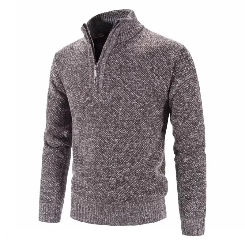 Suéter de punto grueso para hombre, jerséis de Color sólido con cremallera, cuello simulado, ajustado, informal, Otoño e Invierno