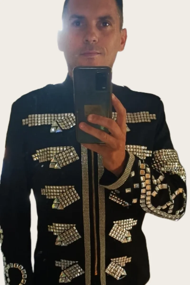 Handmade Quality Men\'s Black Royal Sequins Jacket Party Show Nightclub Male Singer Stage Performance Coat Jazz Dance Blazers