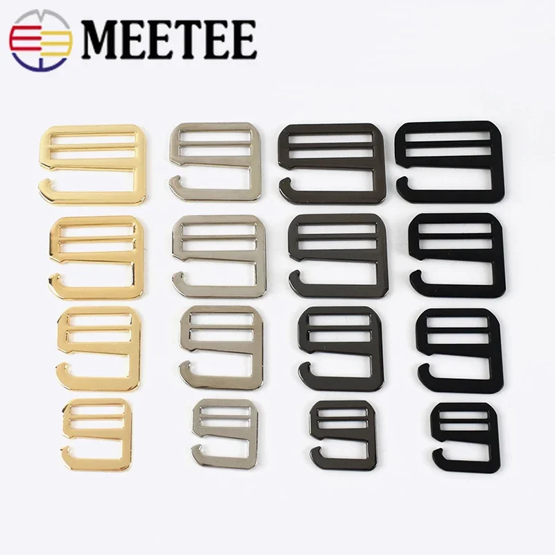 Meetee 5pcs 20/26/32/38mm Metal Tri-Glide Buckle Webbing Strap Adjust Hook Clasp DIY Ring Slider Clasps Belt Buckles Accessory