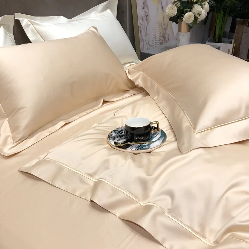 

High end 140 thread count Xinjiang long staple cotton four piece set solid color simple duvet cover 100 all cotton pure cotton l