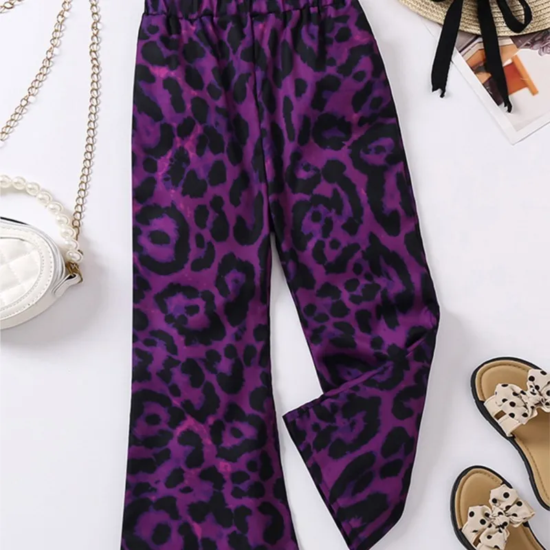 Fashion Baby Girl Wide Leg Leopard Print Pant Summer Spring Autumn Toddler Child Flared Trousers Breathable Baby Clothes 4-7Y