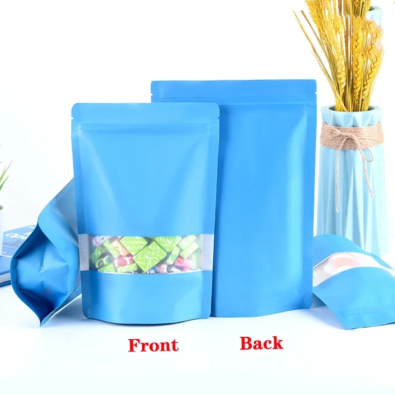 Solid Color Aluminum Foil Bag, Reusable Matte Vertical Food Packaging Bag with Display Window, Self Sealing Plastic Zipper Bag