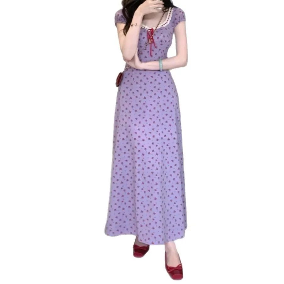 Korean version pure desire girl floral dress temperament design niche gentle slimming knit skirt