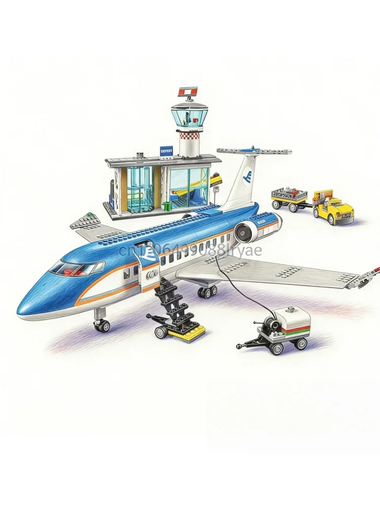 

MOC инвентарь терминала авиапорту, модель авиалайнера, строительный блок, международная станция аэропорта, кирпич, Рождественский подарок