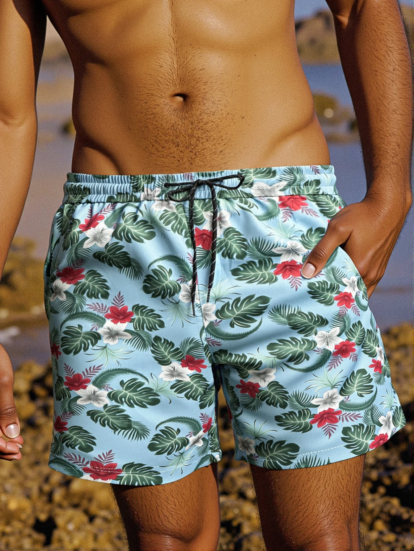 

Мужские повседневные прямые шорты для взрослых с принтом, пляжные шорты, гавайские шорты. Мужские тканые повседневные шорты с завязками на талии Vaca.