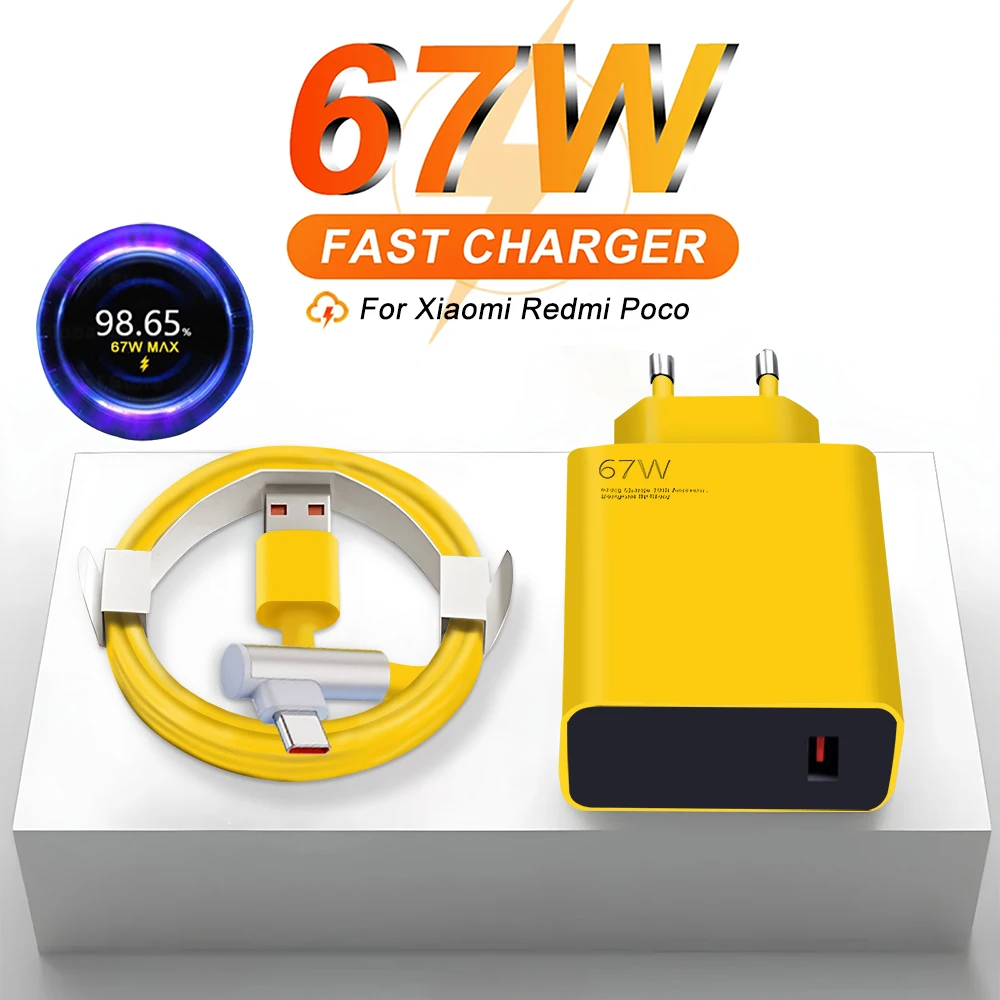 Untuk Xiaomi asli 67W Max Charger Fast Charging Plug US UU GAN Telepon Adaptor USB untuk Ketik C Kabel Pengisian daya untuk Xiaomi Redmi Poco