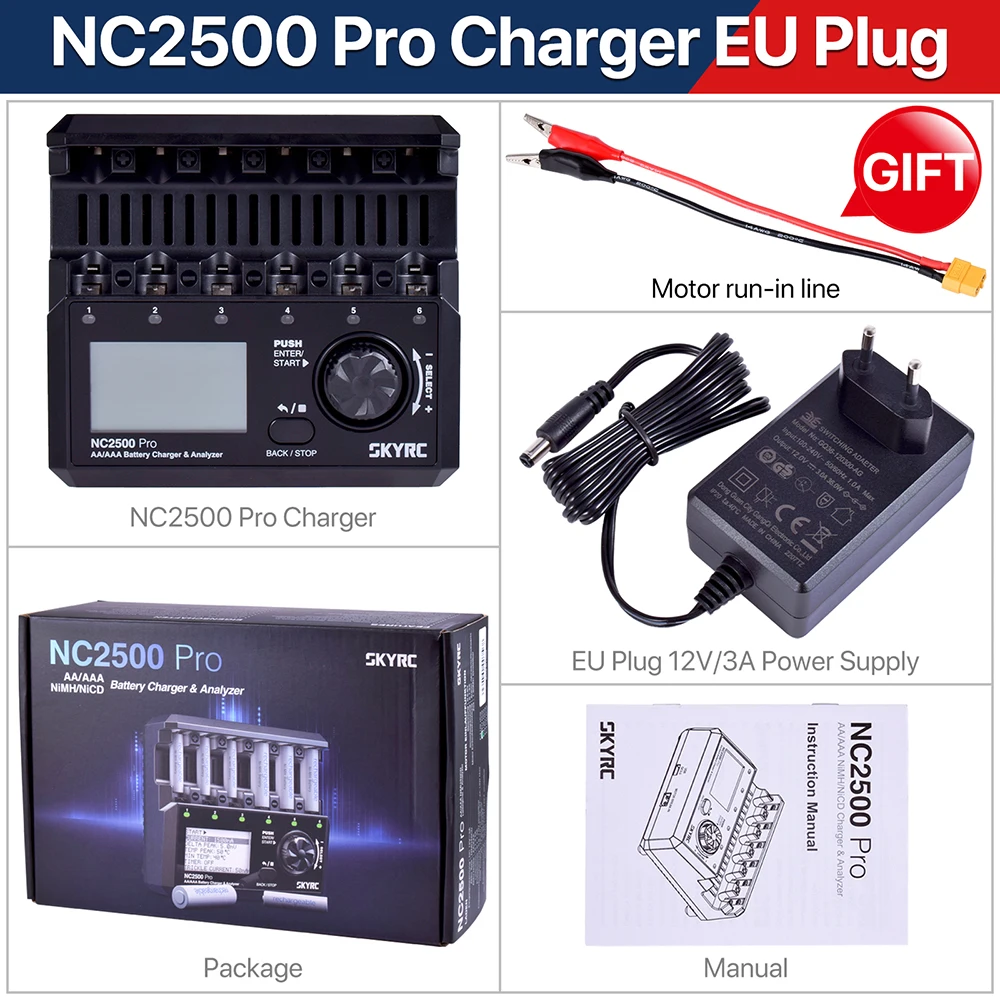 SKYRC NC2500 Pro NiMH NiCd Battery QC3.0 Charger for AA AAA Rechargeable Batteries Universal LCD Smart Battery 3in1 Fast Charger