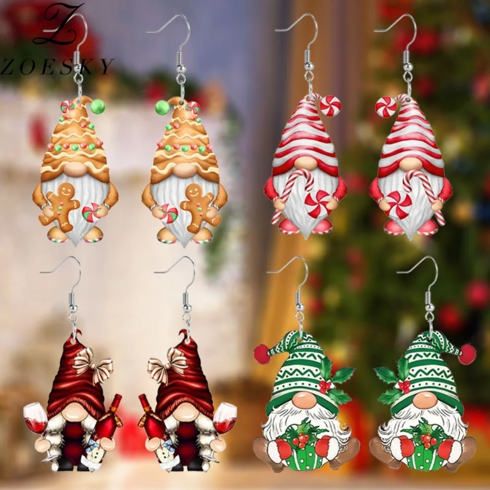 Zoesky 4 pairs Christmas Dwarf Acrylic Dangle Earrings For Women Xmas Hanging Pendants Ear Decor Gnome Handmade Jewelry Gifts