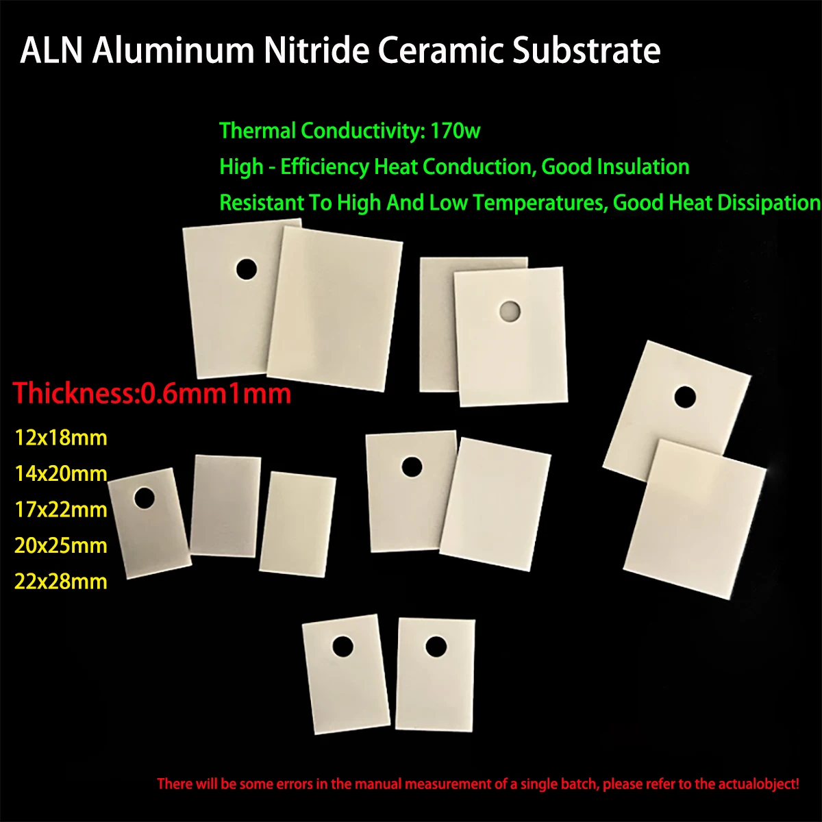 50pcs/1lot Aluminum Nitride Ceramic Substrate Thickness0.6mm/1mm
