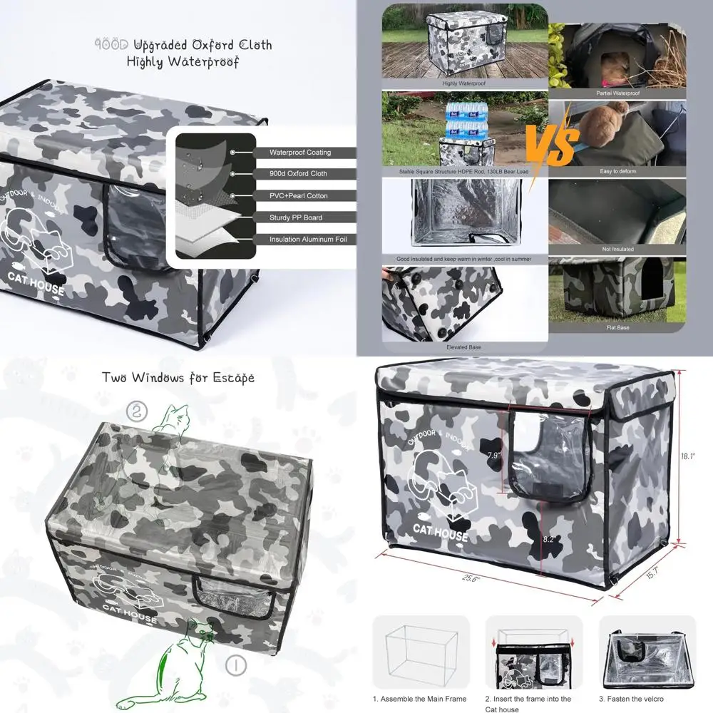 

Camouflage Insulated Waterproof Outdoor Cat Shelter with Dual Exit Doors for Feral Cats (Large)