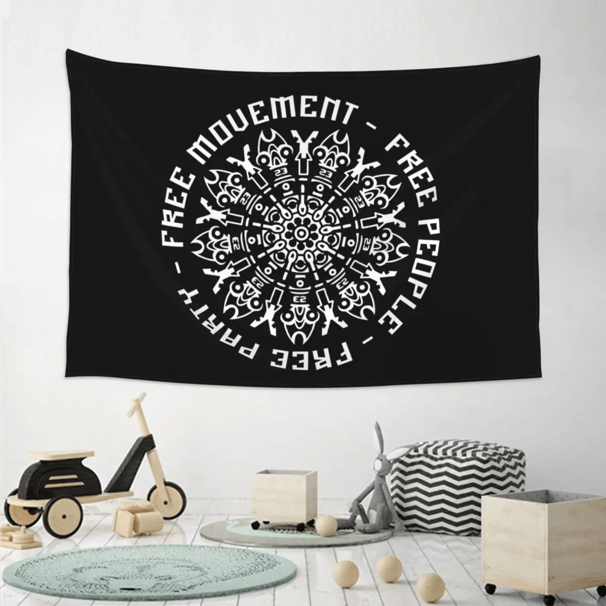 23FT010 - Tekno 23 Free Movement Free People Free Party Tapestry Hippie Wall Hanging Aesthetic Home Decoration Tapestries